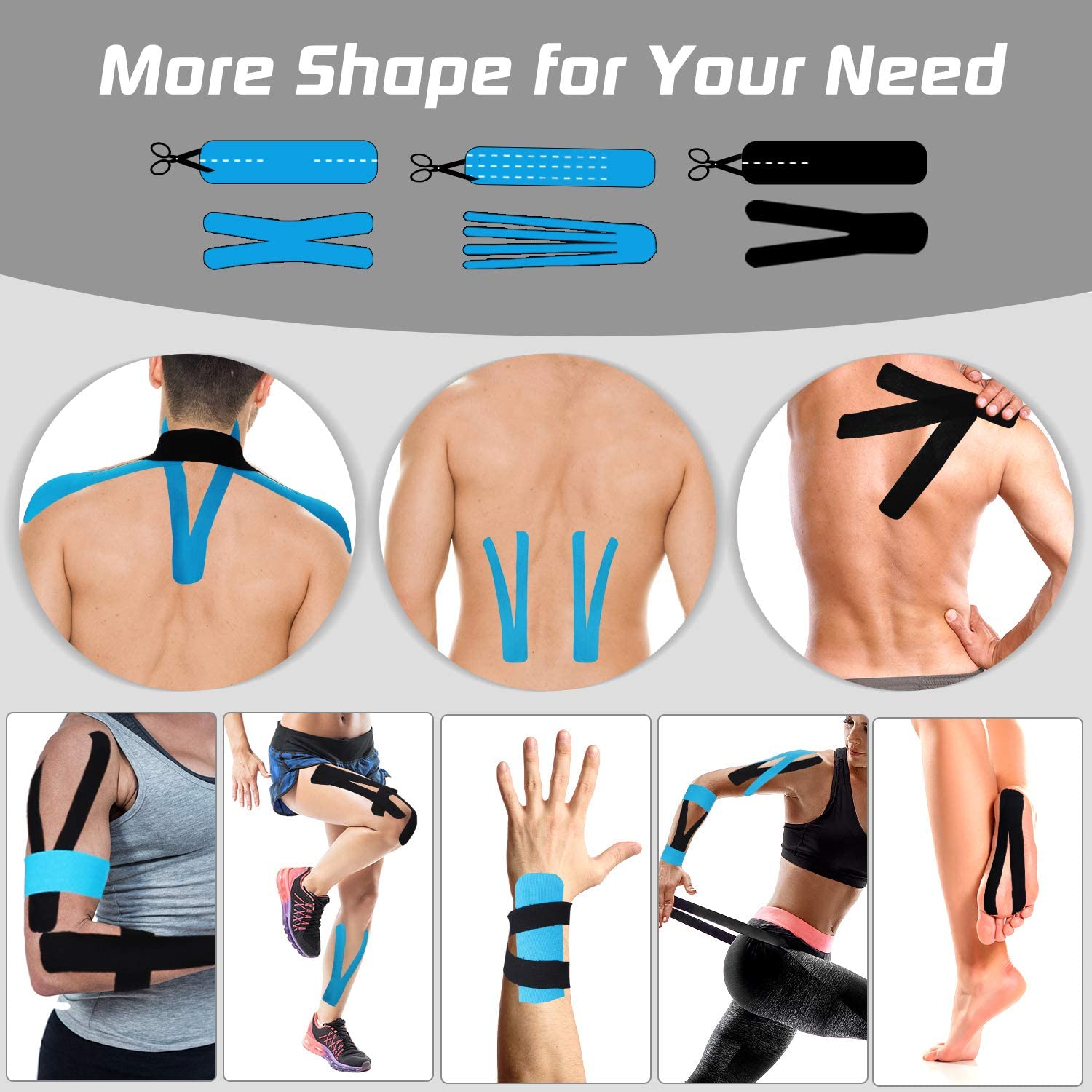 Waterproof Physio Elastic Hypoallergenic Precut Kinesiology Tape X shape